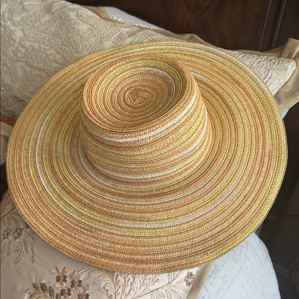 Wide Brim Straw Sun Hat in Yellow and Peach Tones Coldwater Creek